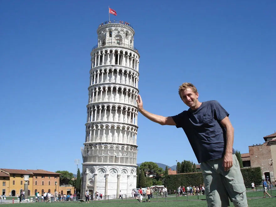 Taking Photos With Leaning Tower Of Pisa In Italy