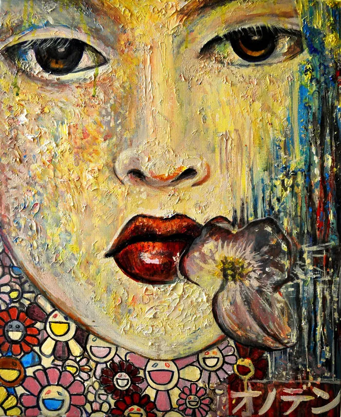 Acrylic Painting Tokyo Flower Girl Inspired By Kawaii, Anime, Japanese Art, Alex Solodov