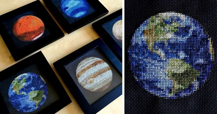 Earth Is The Latest Addition To My Solar System Cross-Stitch Project!