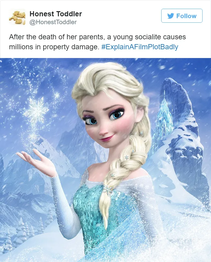 Tweet explaining Frozen with Frozen poster 