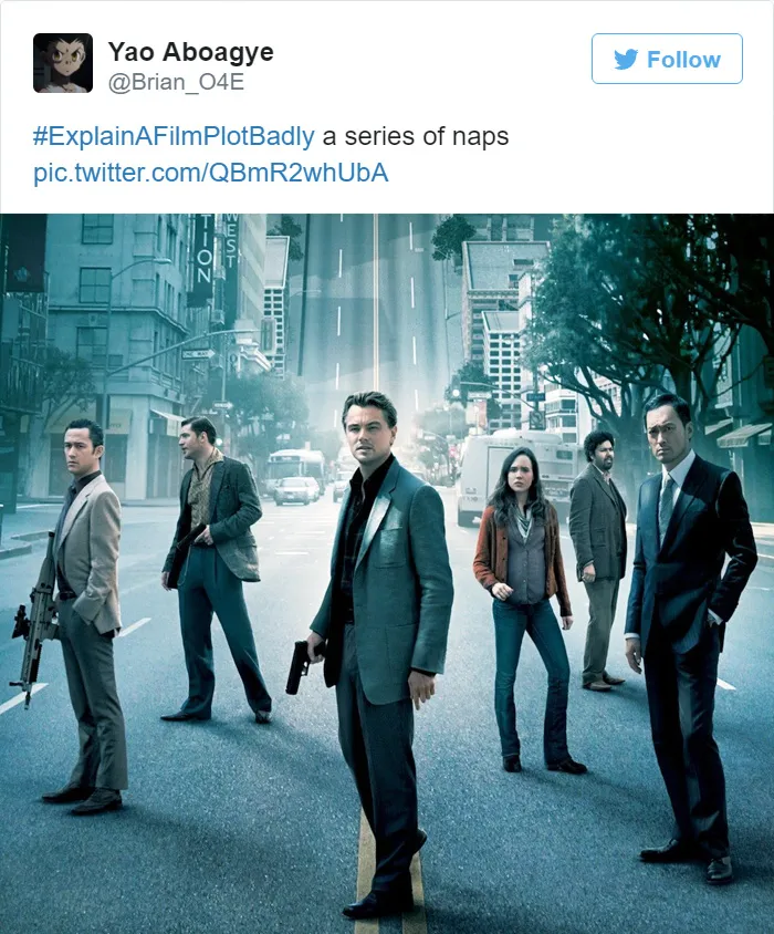 Tweet explaining Inception, movie poster 