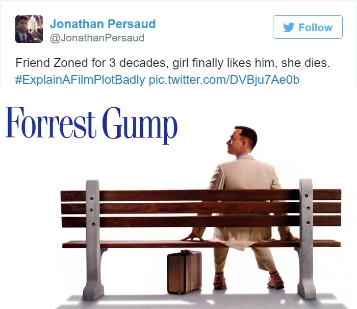 Tweet explaining Forest Gump with movie poster 
