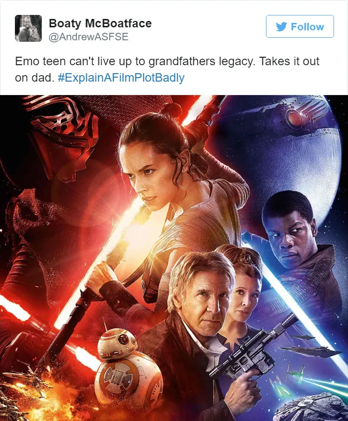 Tweet explaining Star Wars: Episode VII with the movie poster 