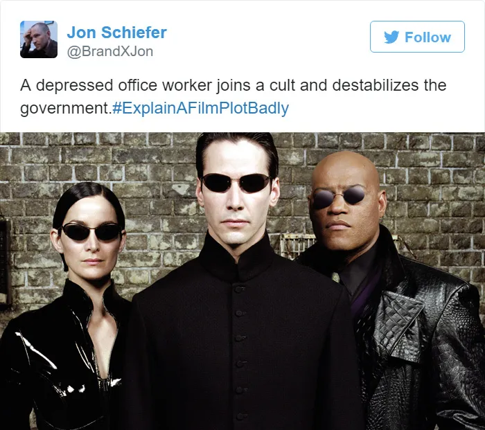 Tweet explaining The Matrix
