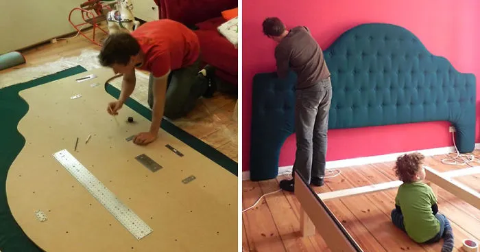We Built A Huge Family Bed With A Diamond Tufted Headboard