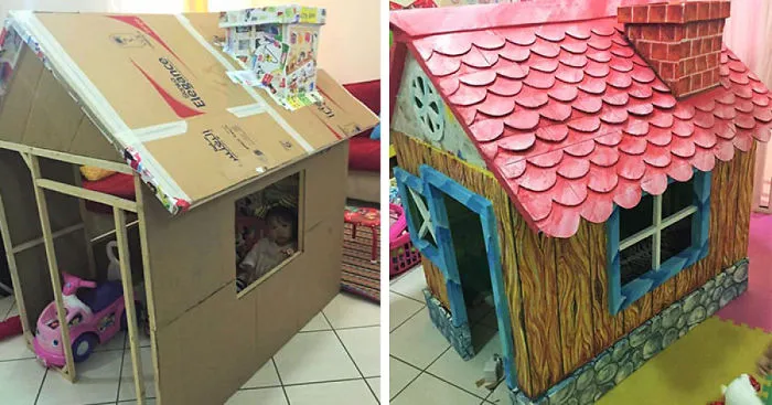 Grandfather Builds Cardboard Playhouse For His Littler Grandaughter