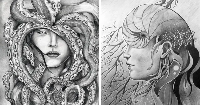 I Create Drawings Depicting Sea Godesses