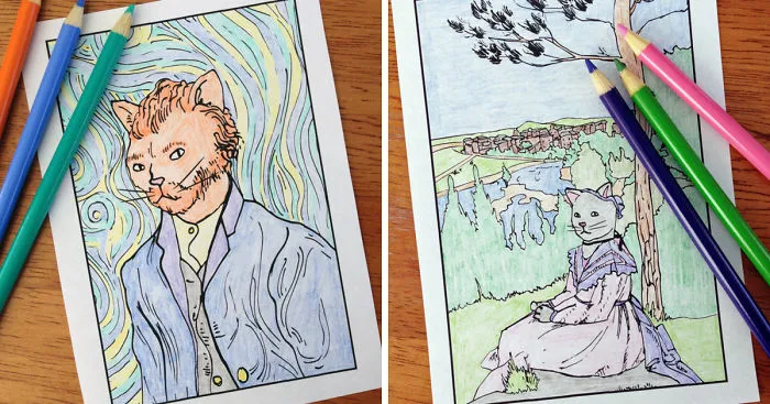 Famous Paintings Reimagined With Felines In A Cat-Themed Coloring Book