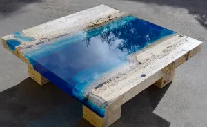 Lagoon Tables That I Made By Merging Resin With Cut Travertine Marble