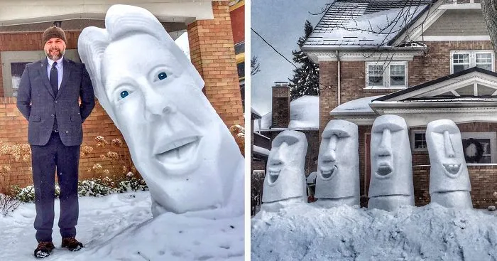 I Make 7-Feet Tall Snow Sculptures In My Front Yard
