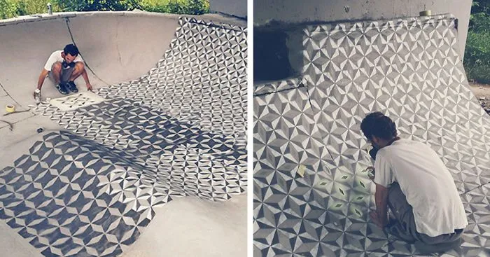 I Spray Paint Floors Of Abandoned Places With Colorful Tile Patterns