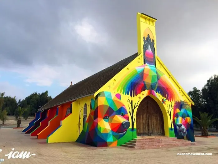 Street Art - Okuda Decorates A New Church With Its Colorful Creations