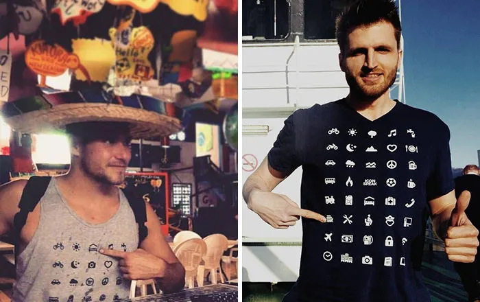 Traveller T-Shirt With 40 Icons Lets You Communicate In Any Country Even If You Don't Speak Its Language