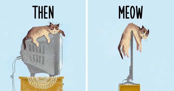 Then vs Meow: How Technology Has Changed Cats' Lives (15 Pics)