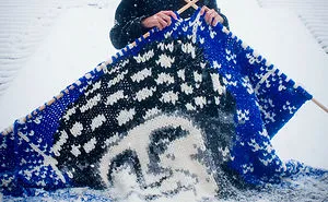Siberian Artist Knitted With Giant Needles Portraits Of Freud, Gagarin And Putin