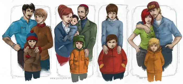 The South Park Boys With Their Parents