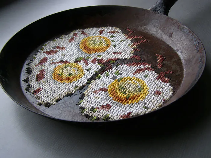 Artist Embroiders On Metallic Objects