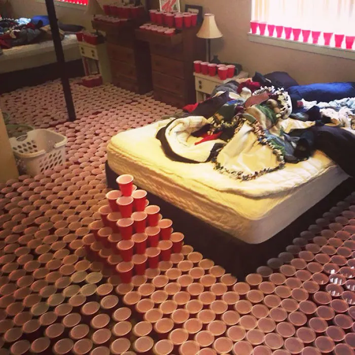 1,350 Cups And 200 Gallons Of Water Later, I Think My Buddy Won His Prank War