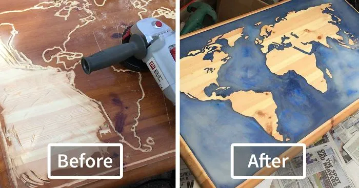 I Turned My Old Coffee Table In A Glow-In-The-Dark Epoxy Map Of The World