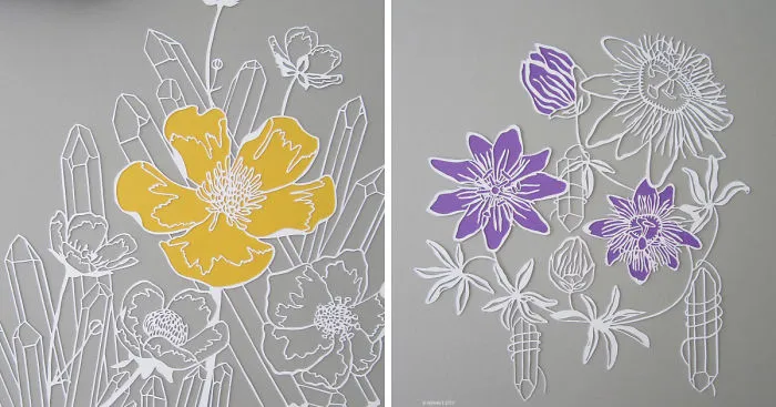 I Create Detailed Paper Cut Outs Of Flowers And Crystals