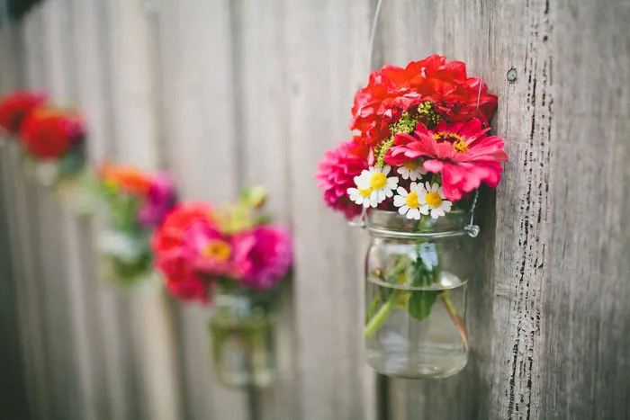 Mason Jar Vases Fence Decor