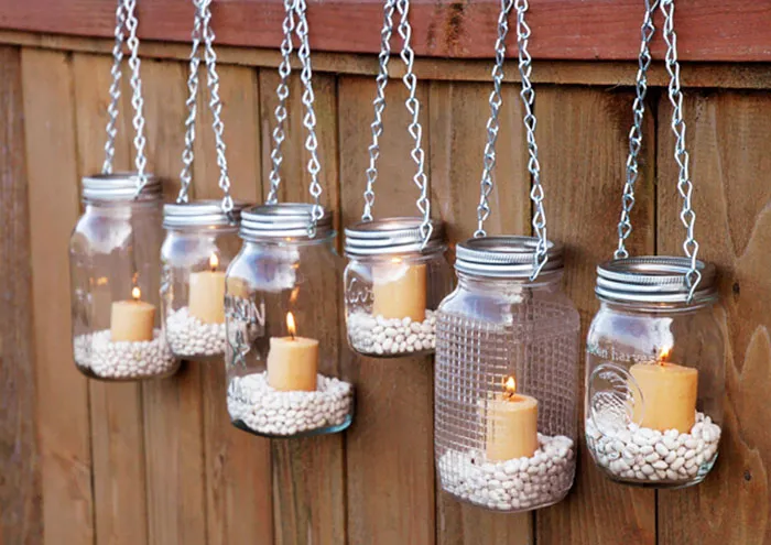 Hanging Mason Jar Lights Fence Decor