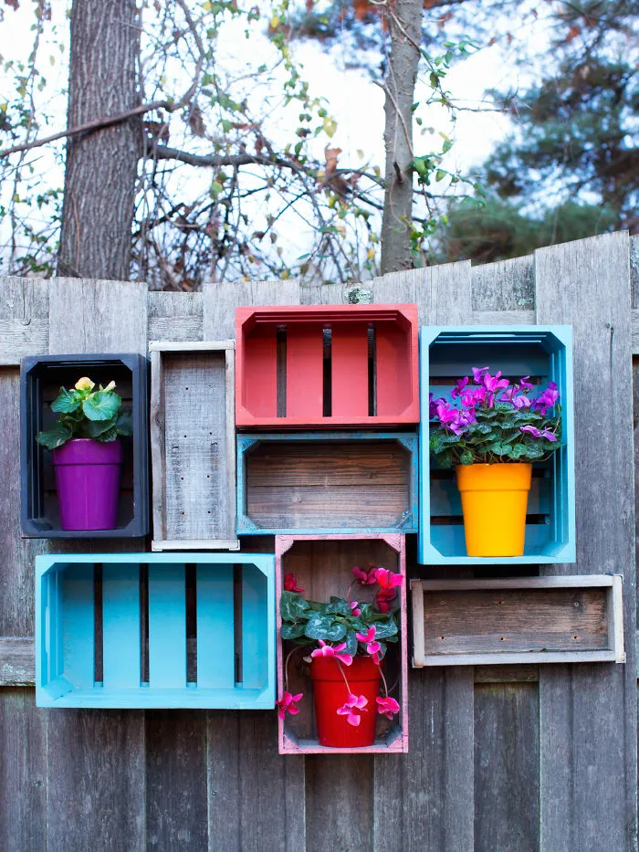 Upcycled Crate Display On A Fence
