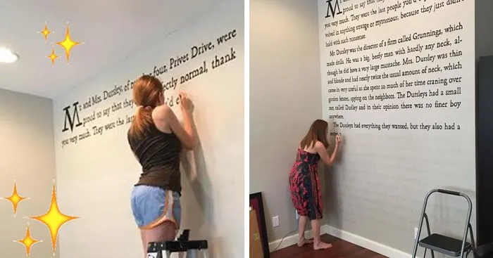 Harry Potter Fan Paints First Page Of "Sorcerer's Stone" Onto Her Wall