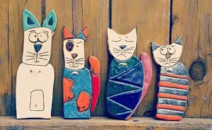 Ceramic Cats, Angels, Pottery, And Jewellery By Polish Artist.