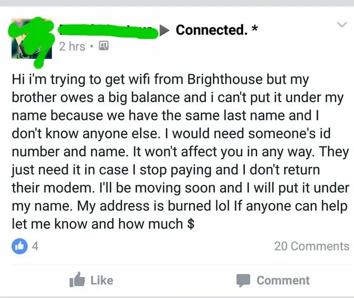 Let Me Just Run Up Some Credit In Your Name...