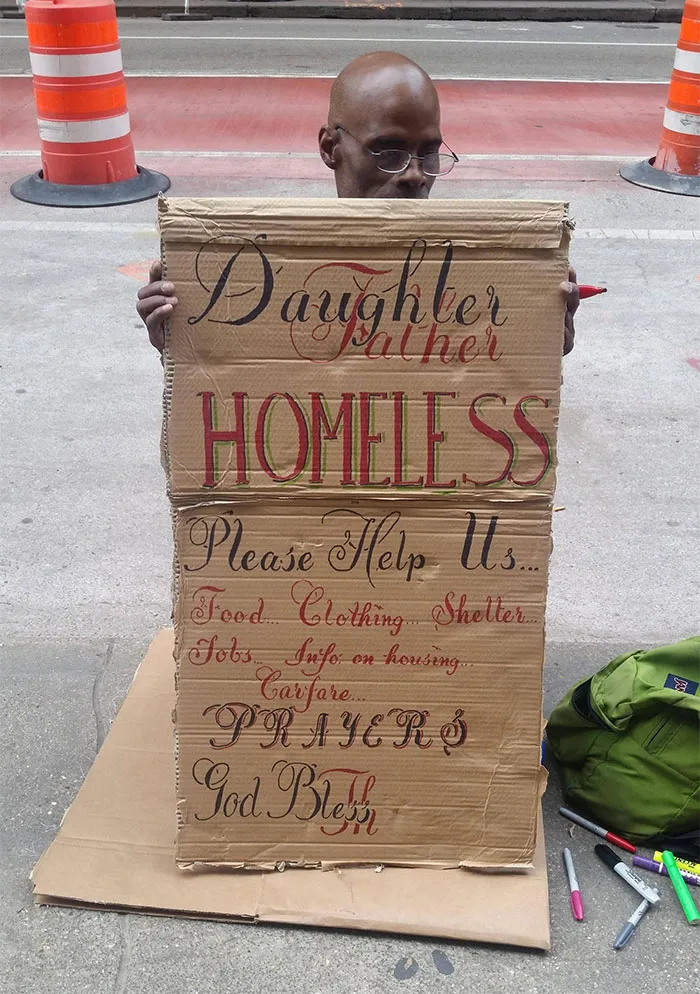 Homeless Man Handwritten Sign