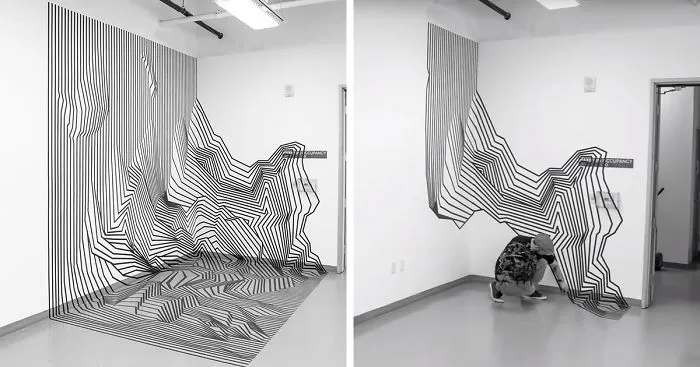 I Created A 3D Instalation Using Black Tape