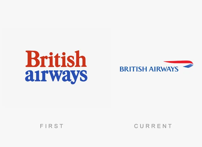 British Airways logos then and now, showing design evolution.