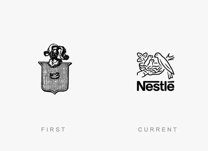 Vintage and modern designs of a famous logo, showcasing its evolution over time.