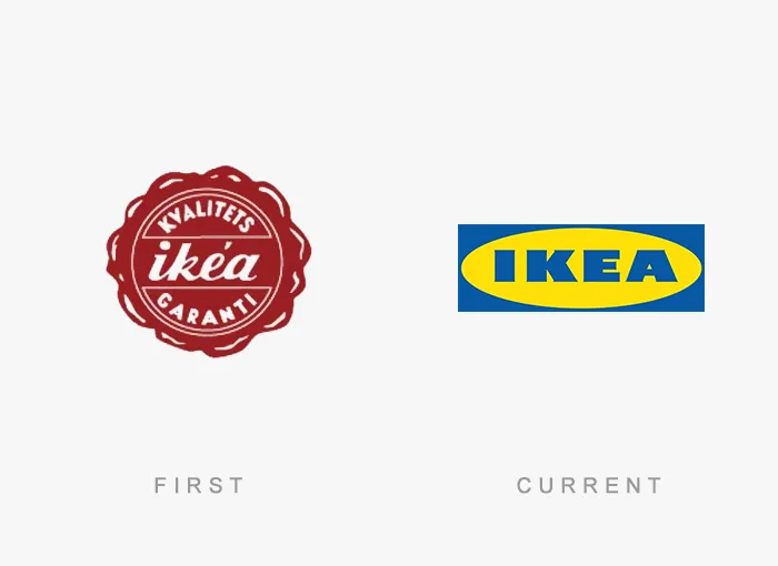 Comparison of famous logos: IKEA's first logo versus current logo.