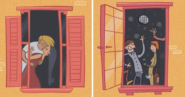 I Illustrated Different People Living In The Block Of Flats In Front Of My Window