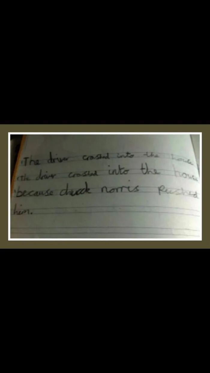 "the Driver Crashed Into The House Because Chuck Norris Pushed Him."