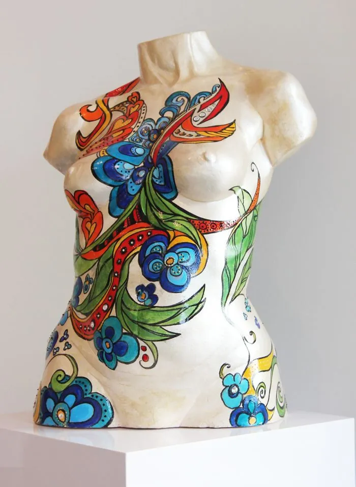 Life Size Ceramic Torso Painted With Jewels