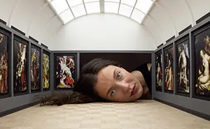 People Put Their Heads Inside Miniature Galleries To Become Famous Art Exhibits Themselves
