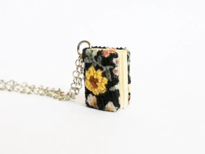 I Make Tiny Embroidered Book Necklaces