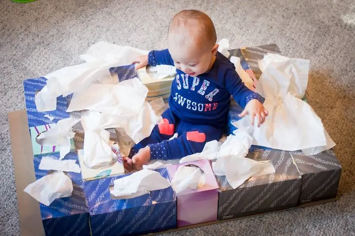 Play Pen Made Out Of Tissue Boxes!