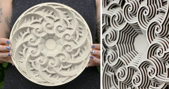 We Stack Layers Of Laser Cut Wood To Make Intricate Mandalas
