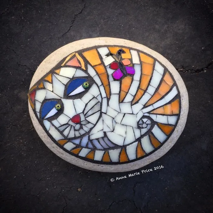 As A Way To Relax, I Make These Colorful Mosaics On Stones