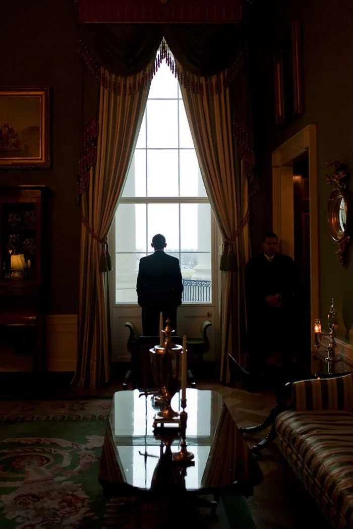 President Barack Obama Looks Out The Green Room Window
