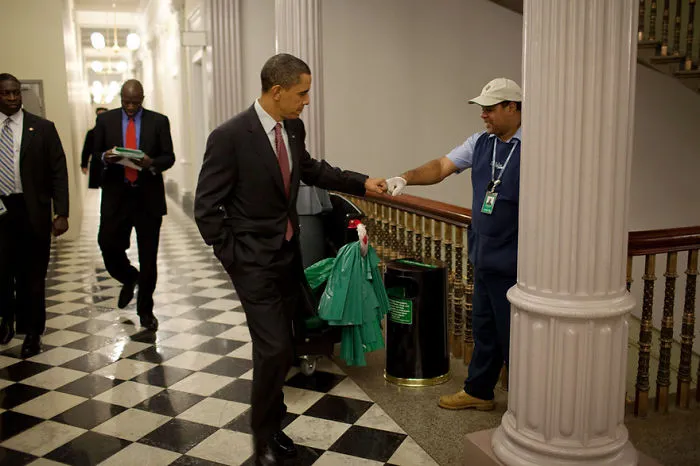 President Barack Obama Fist-Bumps Custodian Lawrence Lipscomb