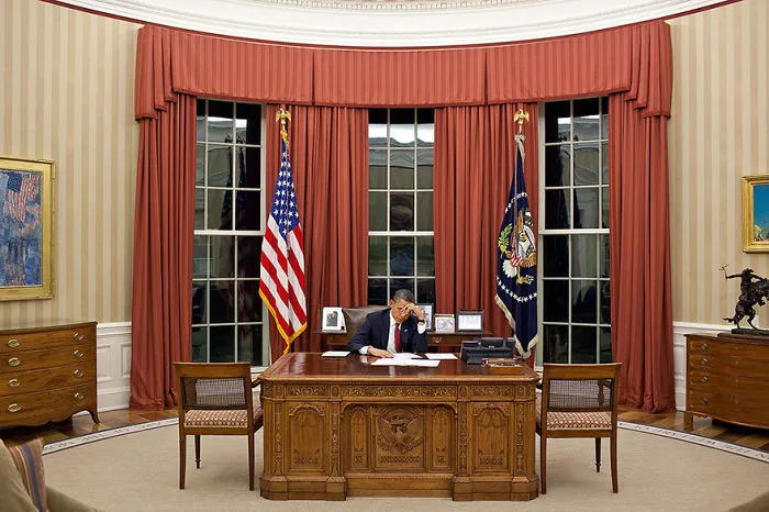 President Barack Obama Edits His Remarks In The Oval Office Prior To Making A Televised Statement Detailing The Mission Against Osama Bin Laden