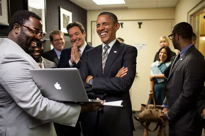 The President Let Out A big Laugh As He Was Being Briefed By The Producers And Mr. Fallon On The 'Slow Jam The News' Segment