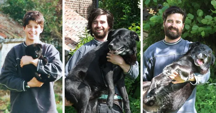 Guy Recreates Photo With His Dog 15 Years Later To Say Goodbye