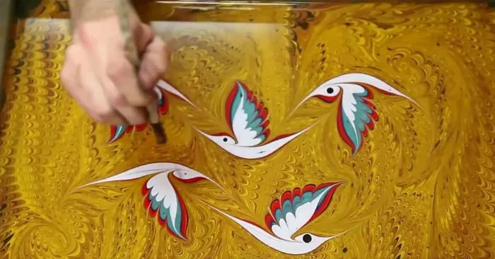 Turkish Artist Paints On Water Using One Of The Oldest Turkish Art Techniques Called Ebru