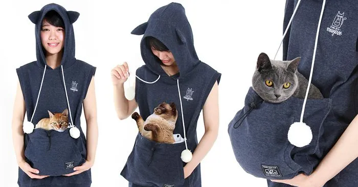 Cat Hoodie With Kangaroo Pouch Lets You Take Your Cat Wherever You Go (Summer Edition)